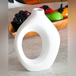 Modern White Ceramic Vase—Donut Style—Great Condition